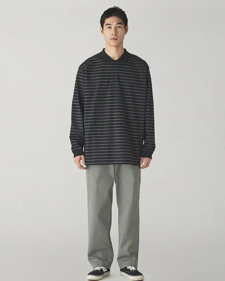 Heavy Cotton Border Long Sleeve Polo Shirt